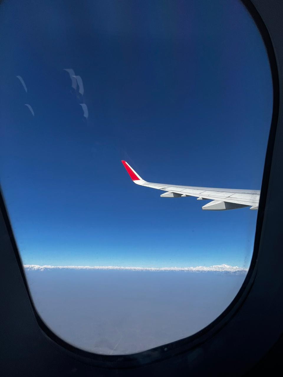 Wing through the aircraft window